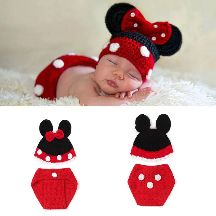 Baby Boy & Girl 3-Pack Minnie Knitted Handmade Photography Props – Newborn 0-3M Baby Clothing Costumes