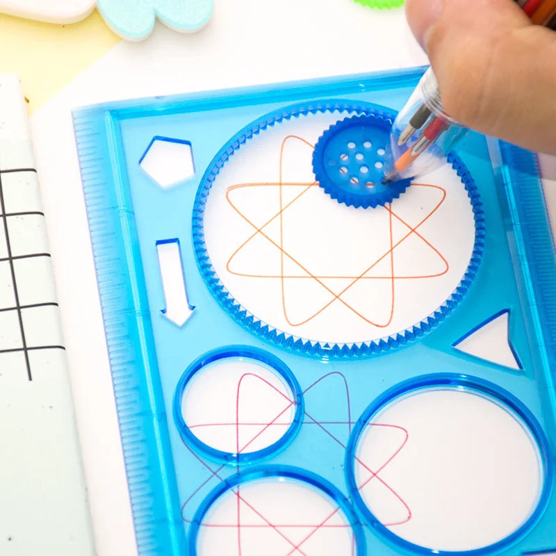 Geometry Spirograph Drawing Stencil Set – Painting Template and Ruler Art Craft for Kids, Creative Educational Toy with Flower Designs