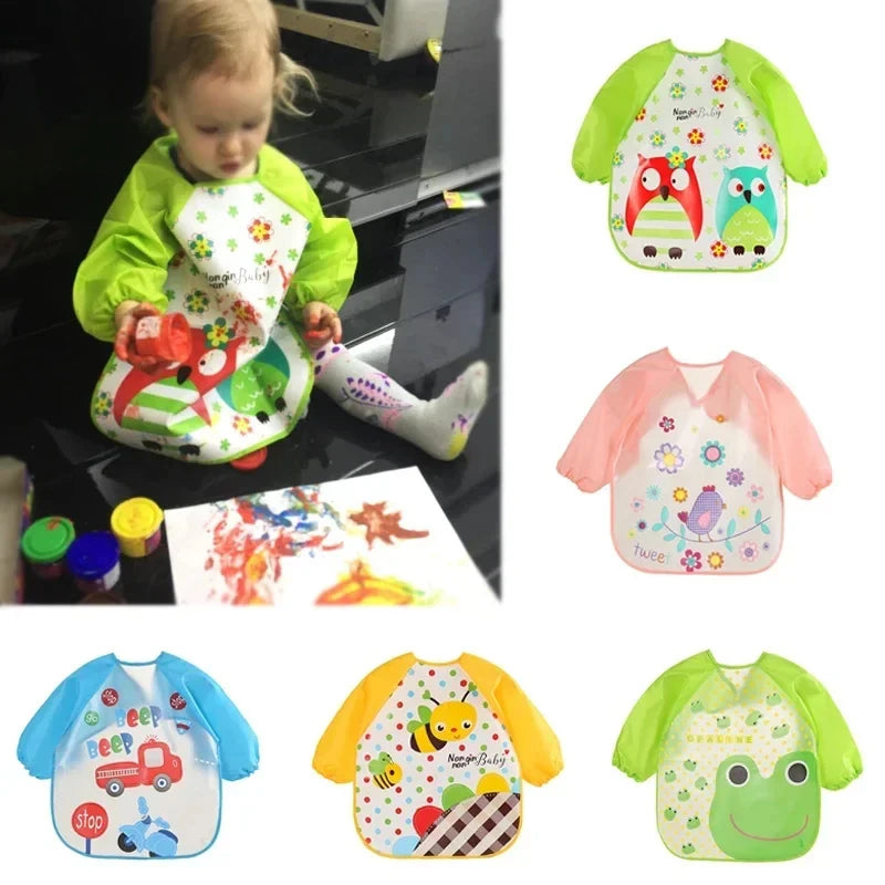 0-3 Years Baby EVA Waterproof Anti-Dirty Bib – Long Sleeve Strap Coat with Cute Cartoon Pattern, Dirt-Proof Soft Feeding Bib & Burp Cloth - Kidzy Market