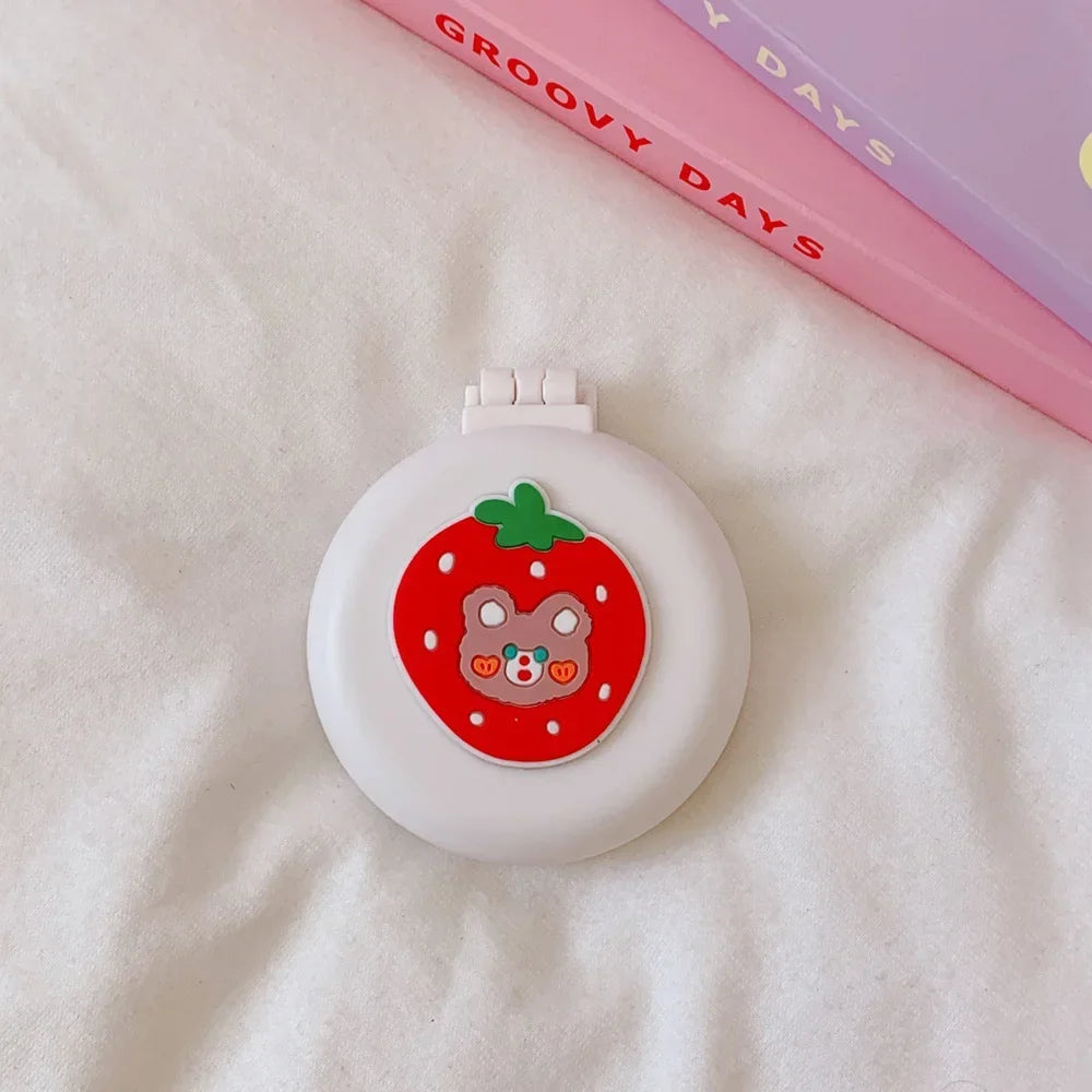 Cute Cartoon Macaron Folding Hair Comb – Portable 2-in-1 Comb with Small Mirror, Kawaii Baby Makeup Supplies