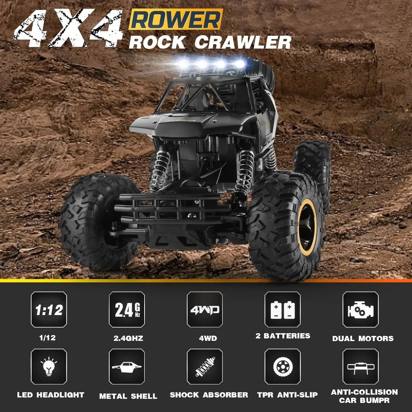 4WD Off-Road RC Car Remote Control Buggy Truck with LED Lights