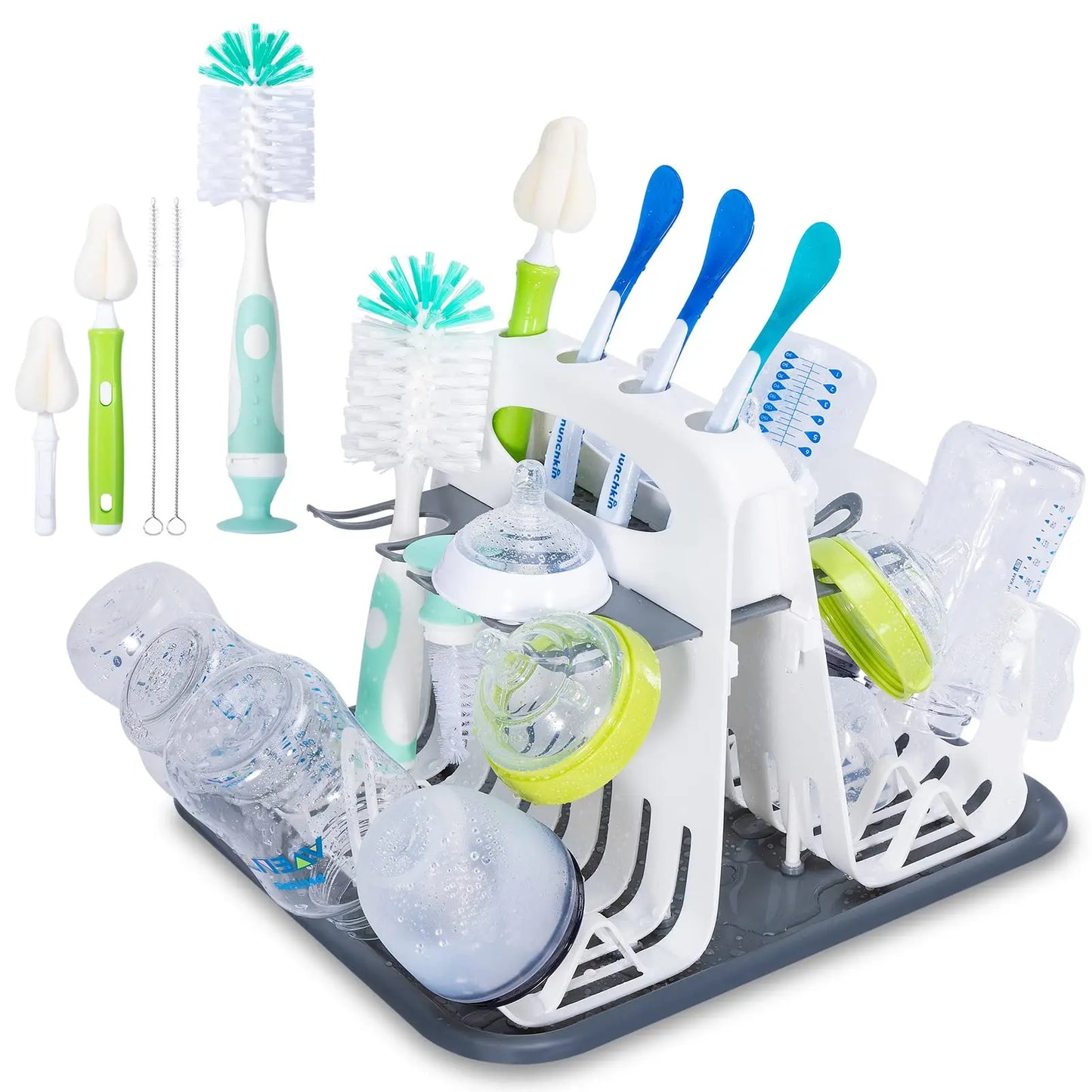 Baby Bottle Drying Rack - Portable Cleaning Dryer and Bottle Holder for Feeding Bottles, Accessories, and Drain Tray