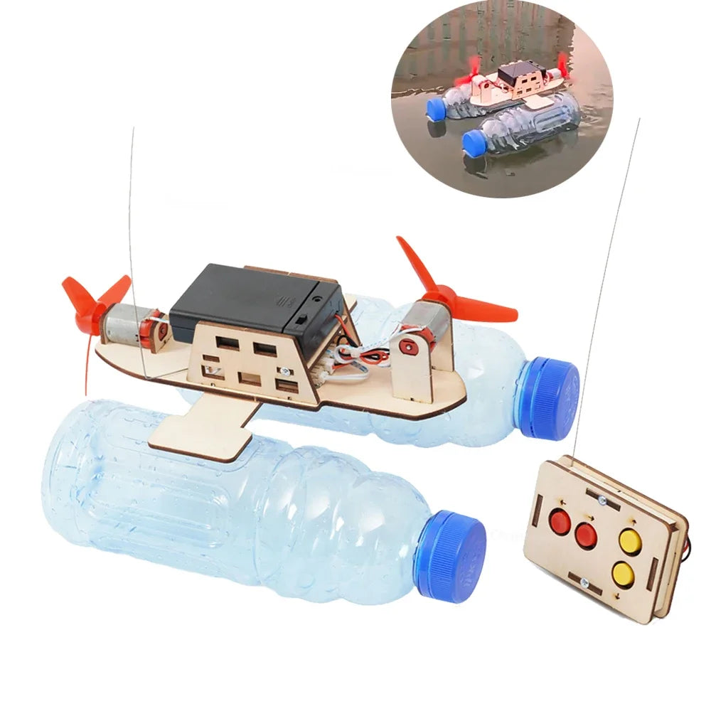 DIY Remote Control Wind Ship Model - Wooden Assembly Electric Wind-Powered Boat, STEM Science Experiment Kit for Kids