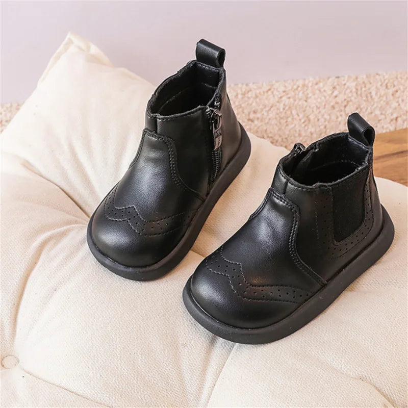 New Spring Autumn Baby Leather Ankle Boots Rubber Sole Toddler Shoes Little Girls Fashion Boots
