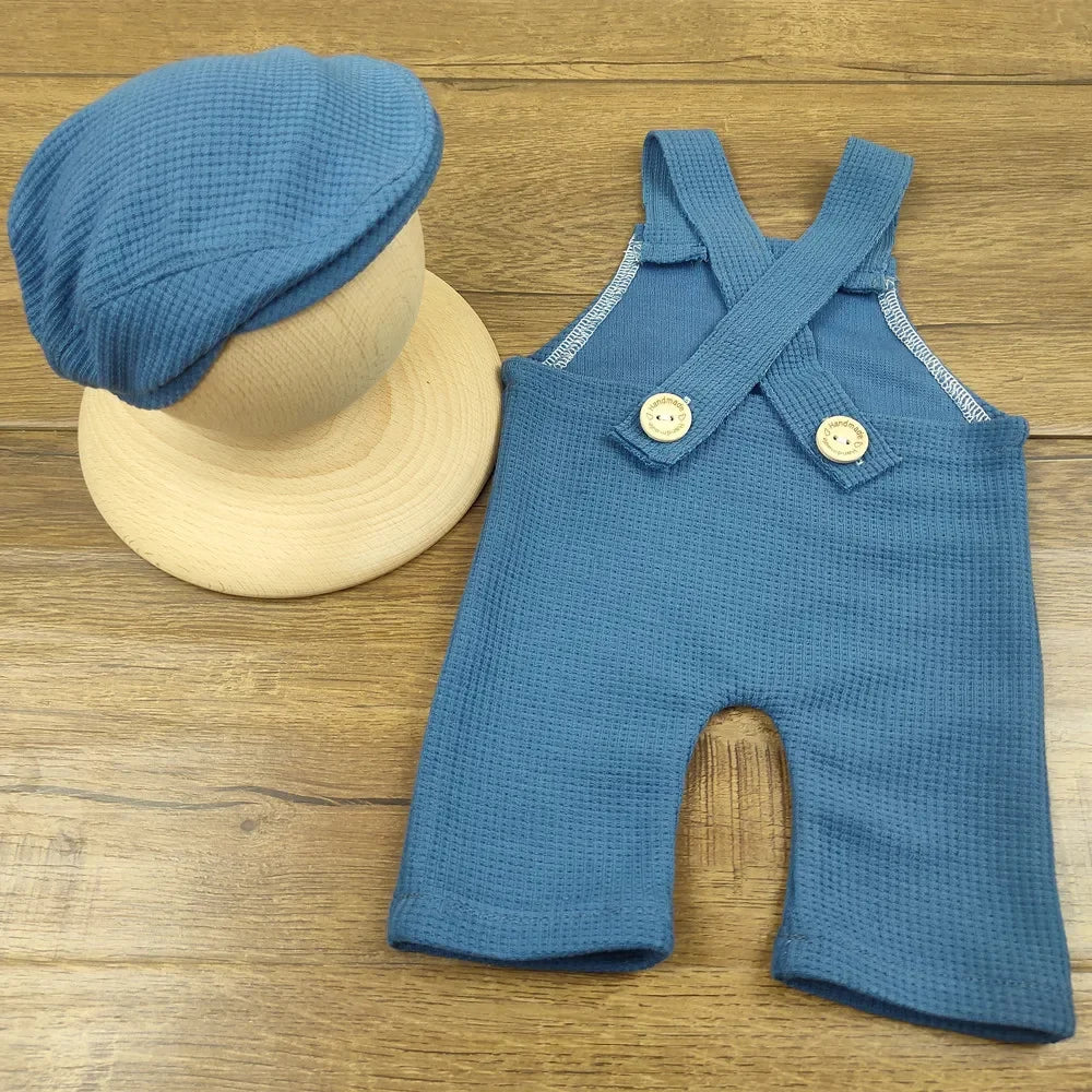 2Pcs Newborn Photography Outfit Set – Cap & Suspenders Studio Photo Props, Baby Hat & Overalls Accessories for Fotografia