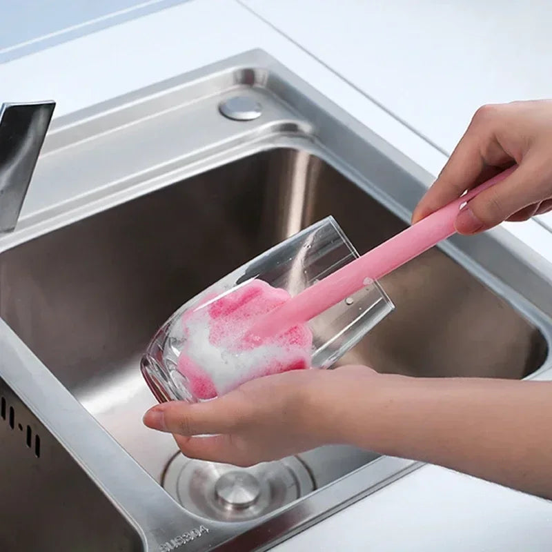 Baby Bottle Cleaner Brushes, Long Handle Cup Scrubber, Kitchen Cleaning Tools, Pink Sponge Brush for Bottle Cleaning
