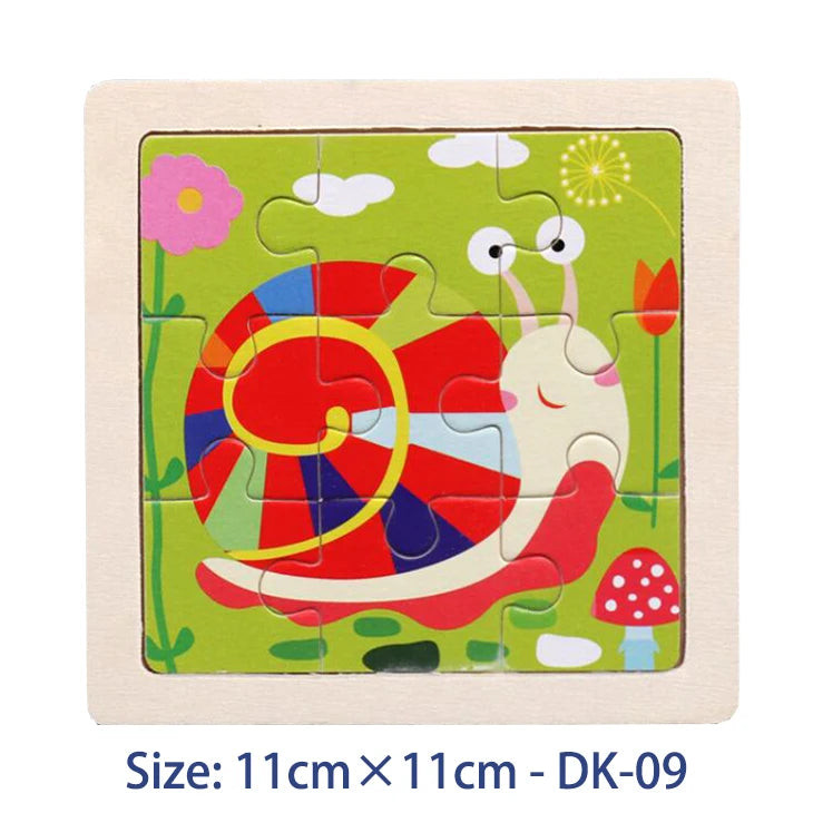 11cm (4.33in) Kids Wooden Jigsaw Puzzle – Cartoon Animal and Vehicle Montessori Educational Toy