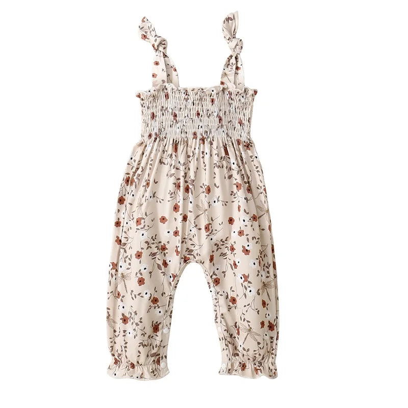 Baby Girl Floral Jumpsuit – Tie-Up Suspender Overalls Romper (Summer Outfit, 0-24 Months, 2024 New)