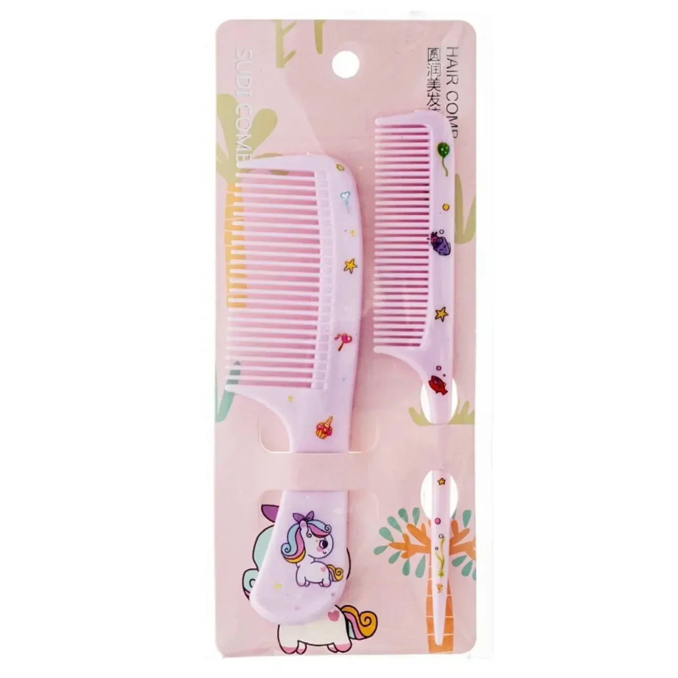 2Pcs Kids Hair Combs Set - Portable Anti-Static Plastic Comb - Cartoon Animal Hairdressing Comb with Pointed Tail for Girls