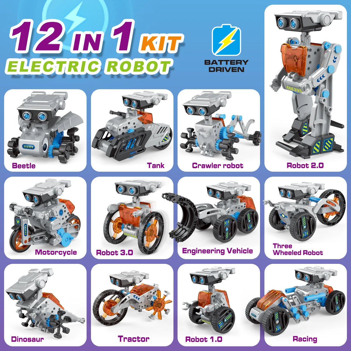 12-in-1 Solar Robot Science Kit - DIY Educational Building Toy, STEM Learning Tool for Kids