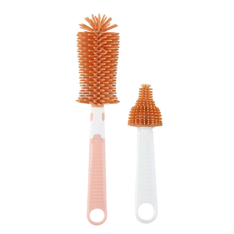 360-Degree Rotation Baby Bottle Cleaner Set - Silicone Multi-functional Nipple Brush with Anti-Slip Handle, Portable Design