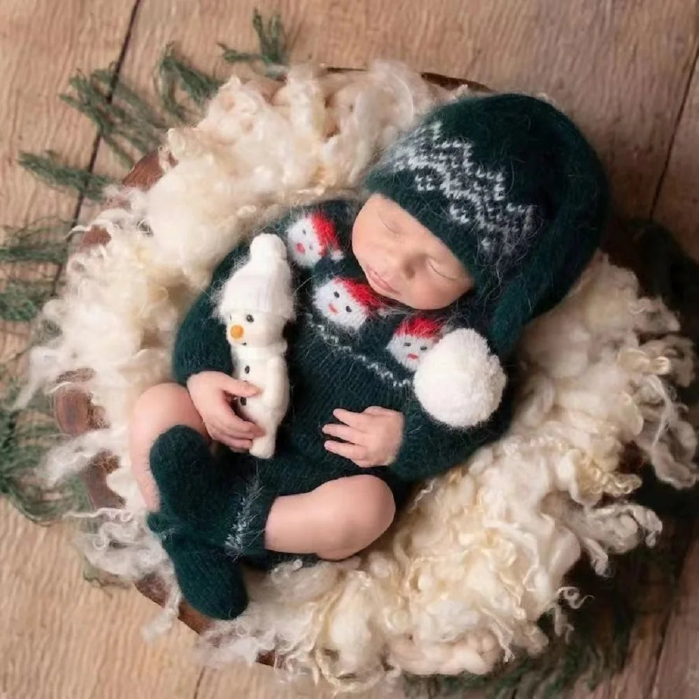 Christmas Baby Clothes Newborn Photography Props Knitted Outfit Costume Infant Photo Shoot Accessories for Boys