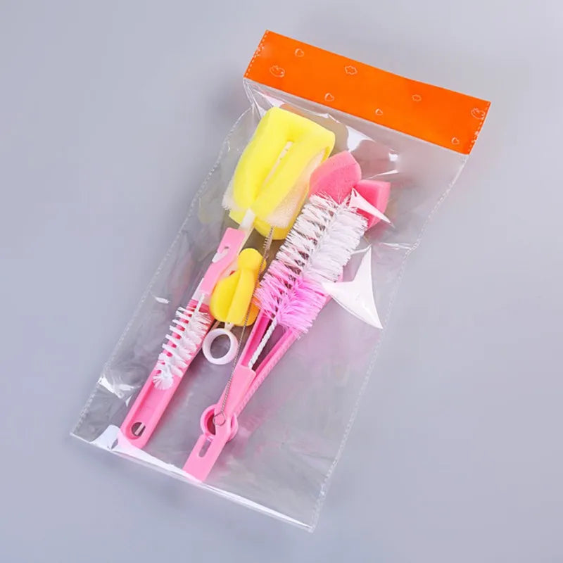 7-Piece Brush and Sponge Rotation Set for Cleaning Baby Pacifiers, Cups, and Nipples – Handheld Tools for Baby Feeding Bottle Cleaning