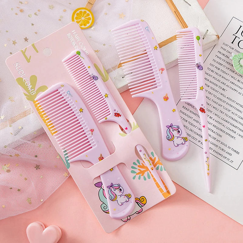 2Pcs/Set Cute Kids Hairdressing Comb - Anti-static Pointed Tail Comb for Girls - Whale Dinosaur Giraffe Unicorn Hair Comb