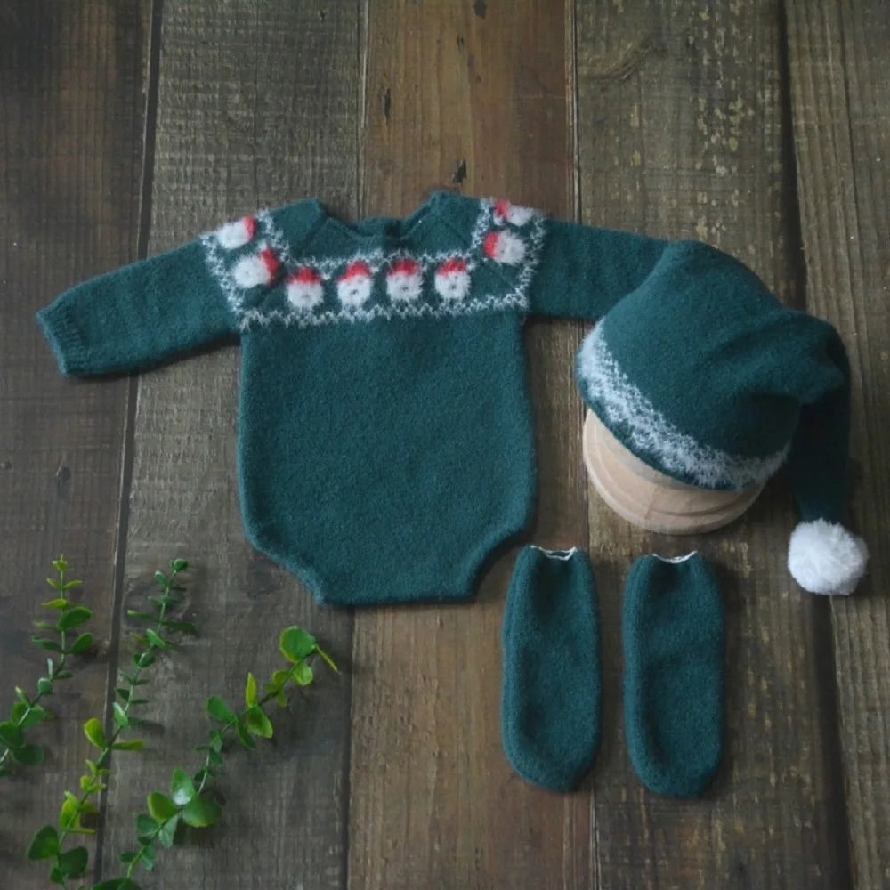 Christmas Baby Clothes Newborn Photography Props Knitted Outfit Costume Infant Photo Shoot Accessories for Boys