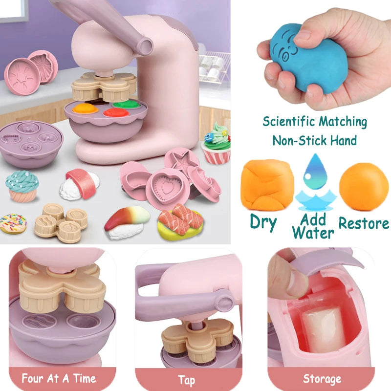 Children's Colored Clay Noodle Machine Kit - DIY Play Dough Tools with Ice Cream Mold, Slime Toys for Kids, Birthday Gift