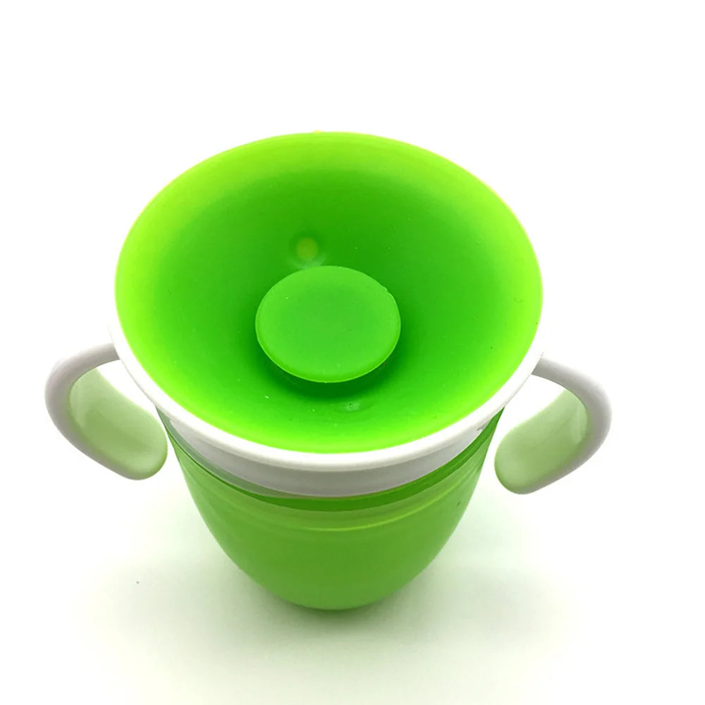 360° Rotatable Baby Learning Drinking Cup with Double Handle, Flip Lid, Leakproof Silicone Infants Water Bottle