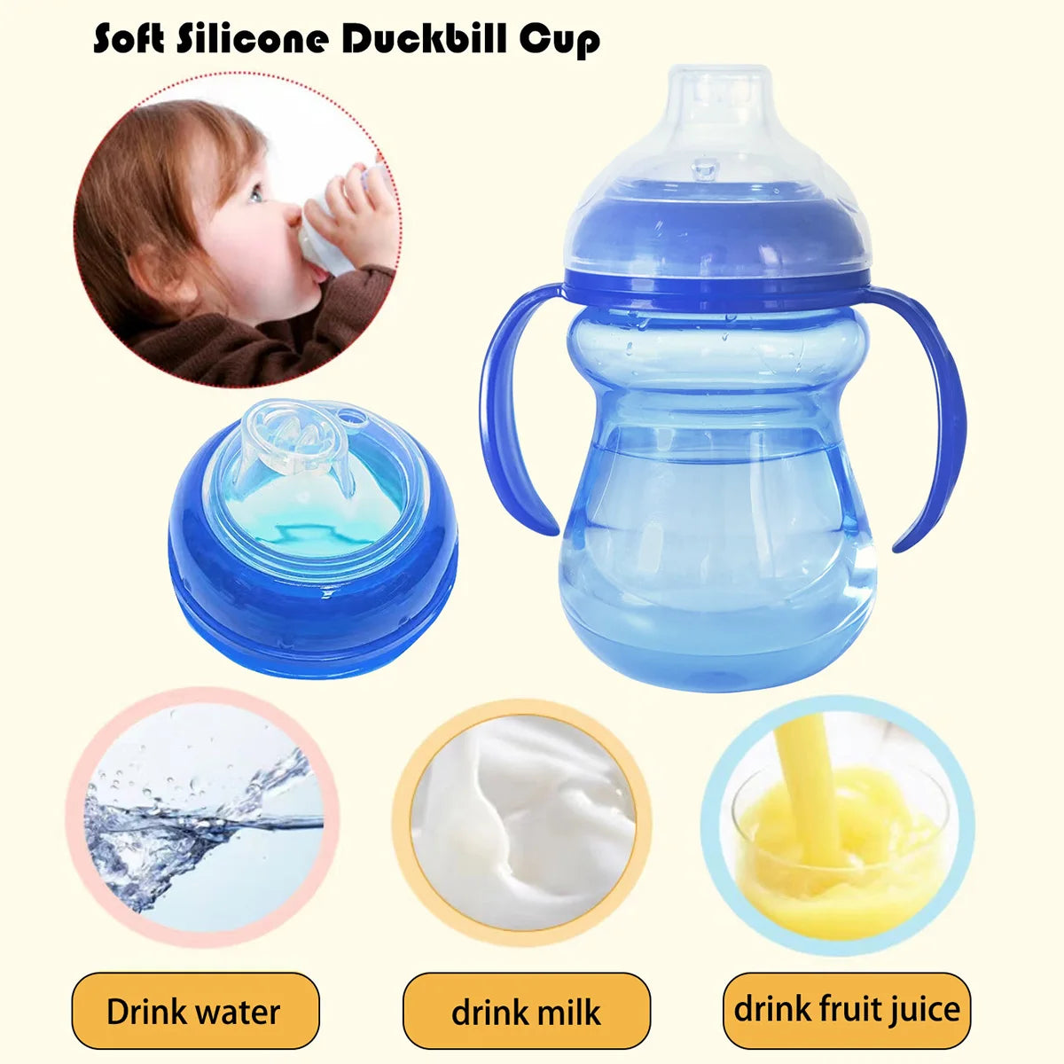 270ml (9oz) Transparent Duckbill Cup for Babies Over 6 Months, Transitional Baby Drinking Cup, BPA-Free Baby Cup for Easy Drinking
