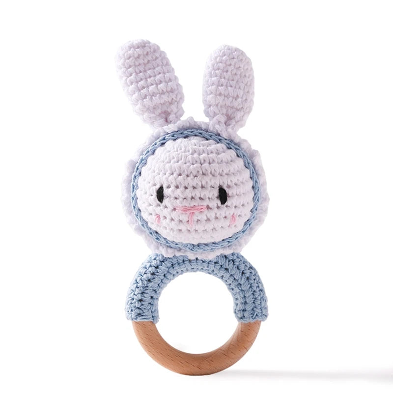 1pc Baby Wooden Teether & Crochet Rattle Toy - BPA-Free Mobile Play Gym, Rodent Rabbit Rattle for Newborns | Educational Baby Gift