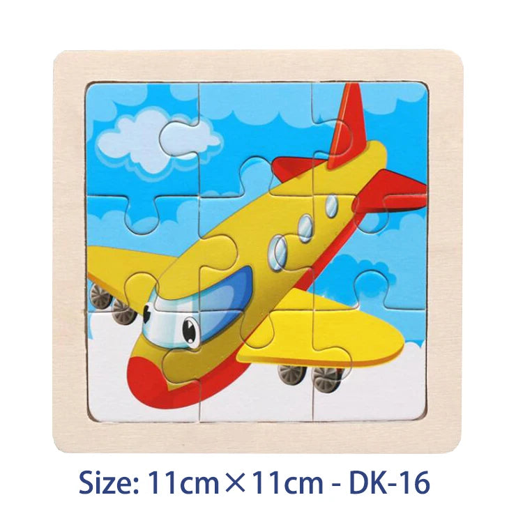 11cm (4.33in) Kids Wooden Jigsaw Puzzle – Cartoon Animal and Vehicle Montessori Educational Toy