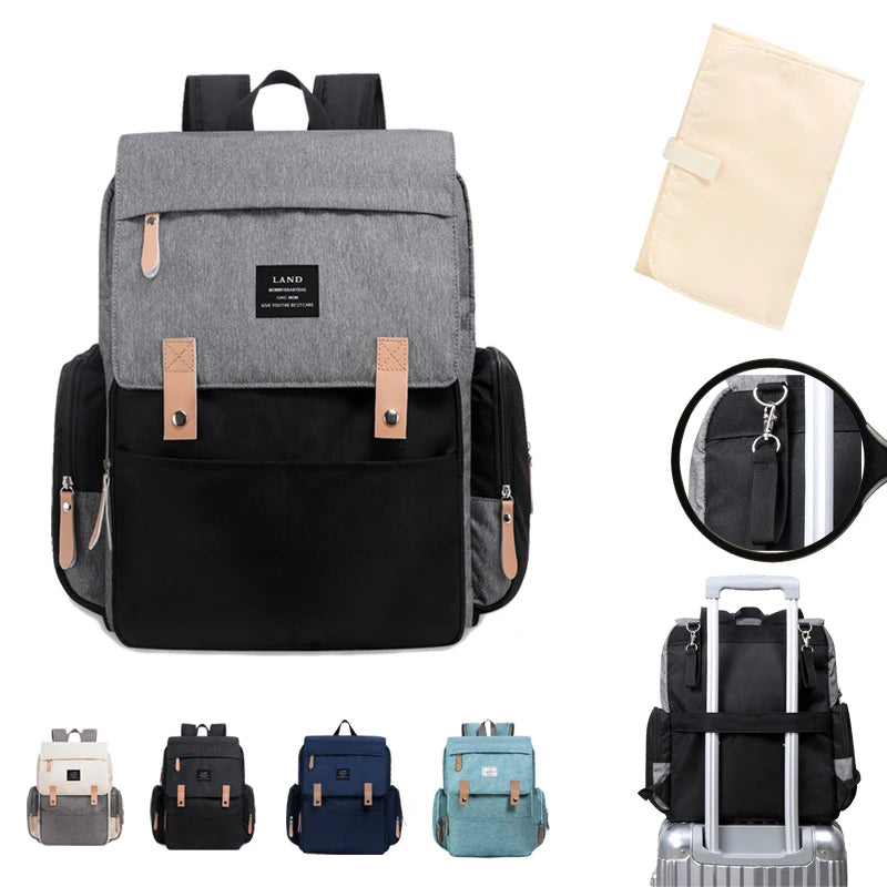 LAND Mommy Diaper Bag – Large Capacity Travel Nappy Backpack with Changing Mat, Convenient Baby Nursing Bag for Mothers - Kidzy Market