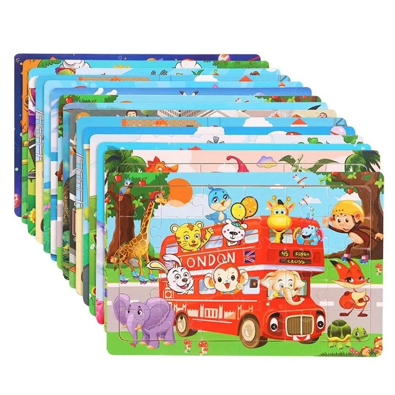 Logic Thinking Wooden Puzzle Game – Animal and Vehicle Cartoon Educational Toy for Kids