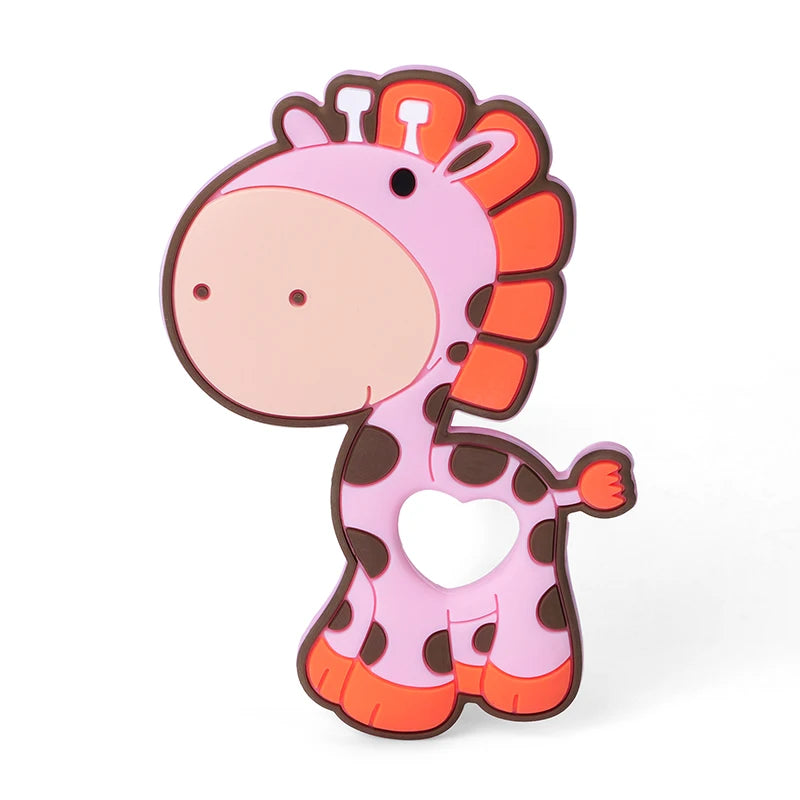 TYRY.HU 1Pc Baby Silicone Teether - BPA-Free Cartoon Frog & Deer Teething Necklace Pendant, Nursing Teeth Gift, Baby Silicone Teether