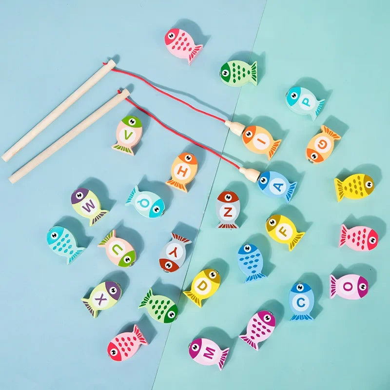 Kids Wooden Fishing Game – Alphabet & Numeric Cognitive Toys, Early Education Interactive Gift