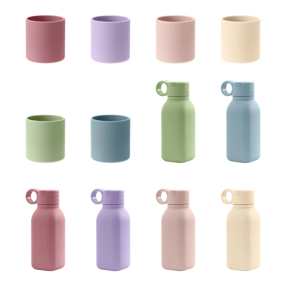 1PCS Baby Silicone Sports Cup, Pure Color Leakproof Sippy Cup with Flip Lid, Portable Baby Water Bottle for Kids, BPA Free Tableware