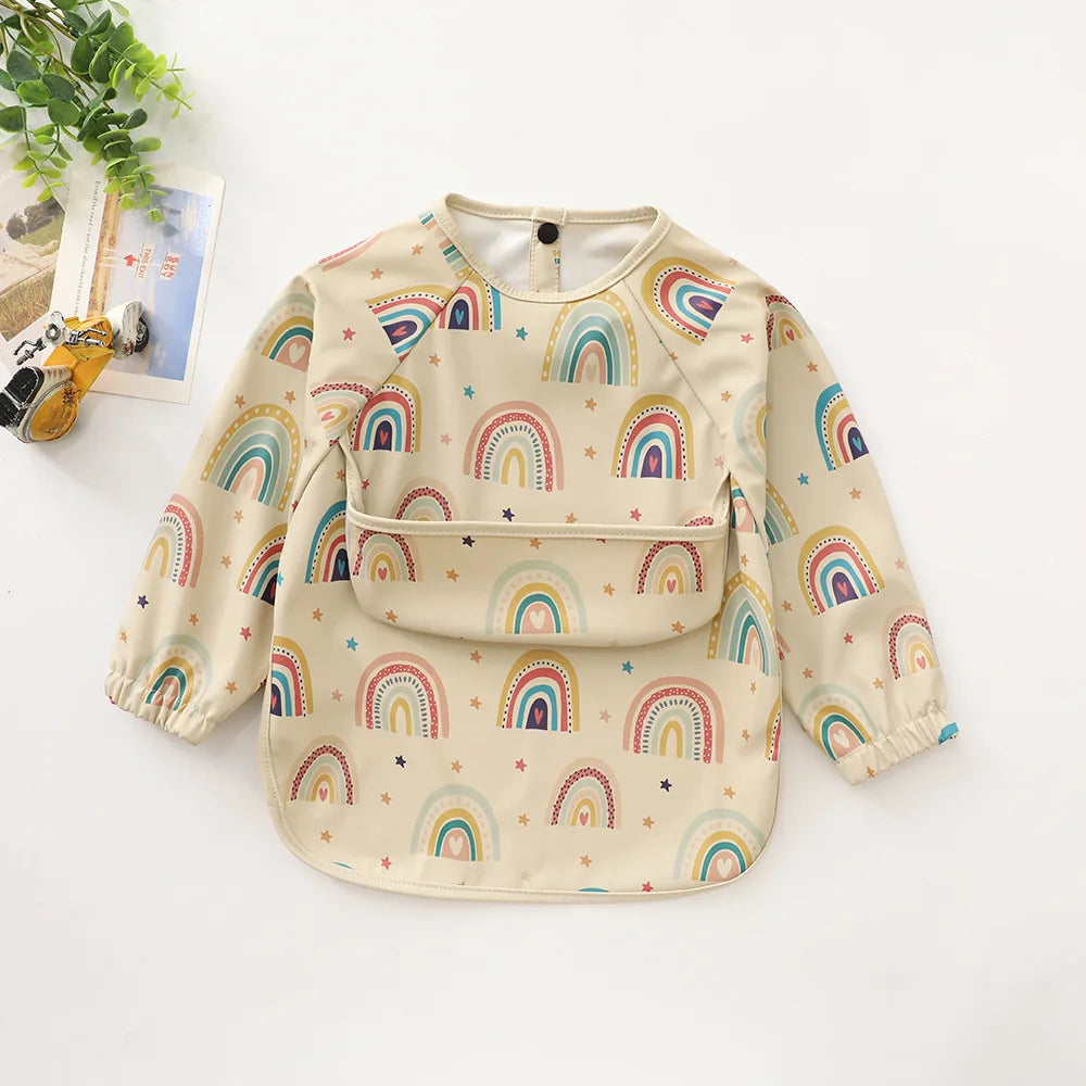 Waterproof Long-Sleeve Baby Bib with Pocket – Full-Cover Feeding Apron & Smock - Kidzy Market