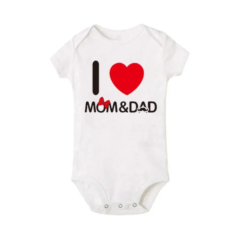 Pure Cotton “I Love Mom” & “I Love Dad” Newborn Rompers - Matching Baby Bodysuits for Twins, Summer Clothes for 0-24 Months