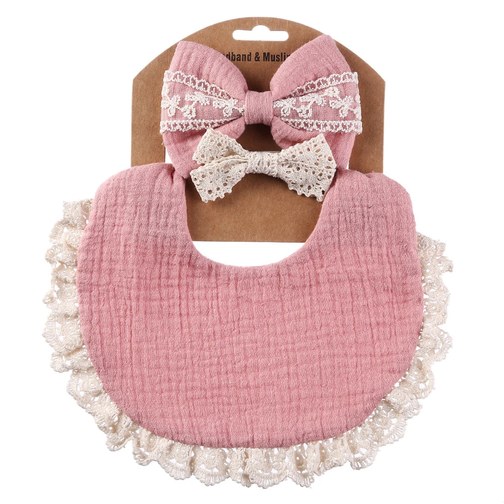 3Pcs/Set Muslin Cotton Bamboo Baby Bibs with Tassel Lace | Adjustable Feeding Drool Burp Cloths for Boys & Girls | Infant Scarf Towel Set - Kidzy Market