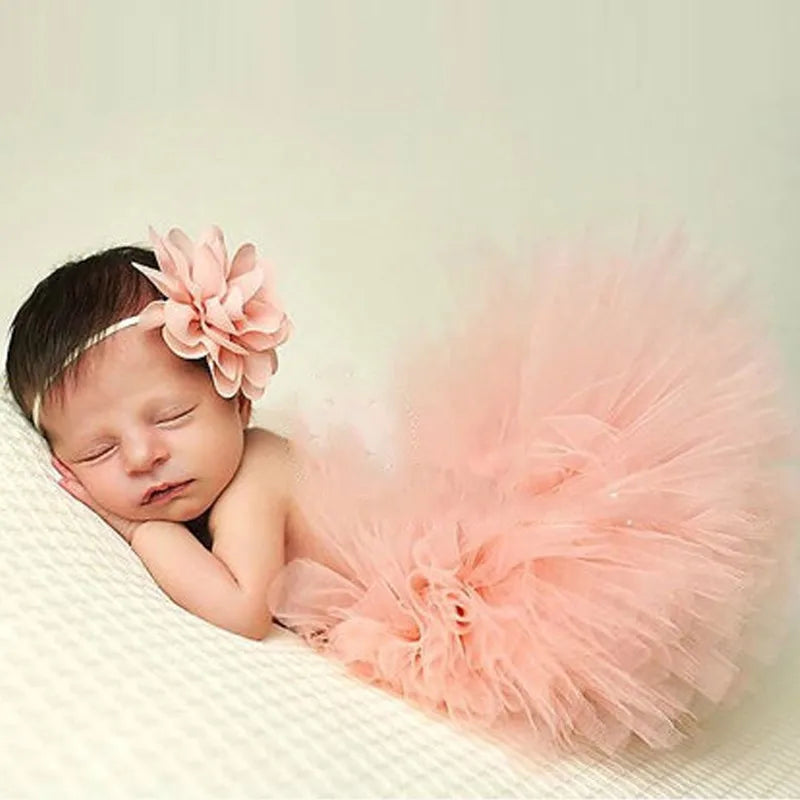 Baby Tutu Skirt Newborn Photography Prop – Cute Princess Infant Outfit with Flower Headband Accessories for Baby Girls Dress