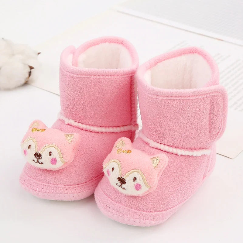Winter Snow Baby Boots, Cute Bear Warm Fluff Balls, Indoor Soft Sole Infant Newborn Toddler Baby Shoes 0-18M