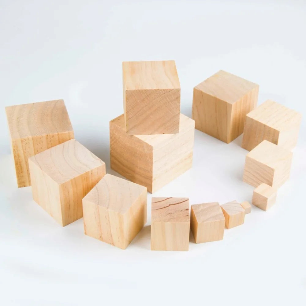10PCS DIY Building Blocks – Unfinished Natural Wooden Cube, Craft Puzzle Making Material for Kids, Square Block Toy