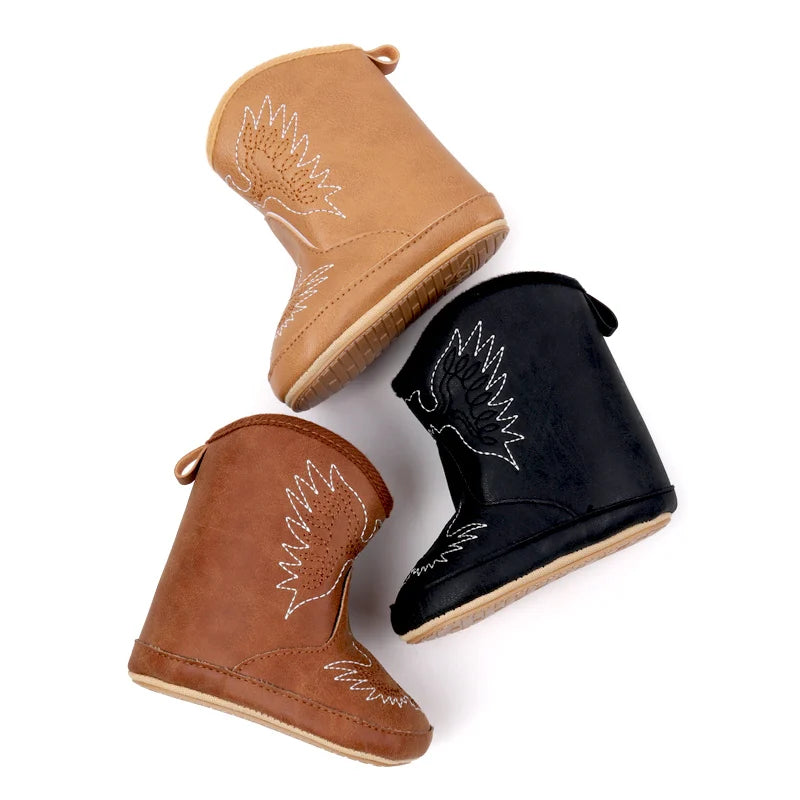 Baby Boys Girls Winter Solid Color Toddler Boots, Rubber Soft Bottom Boots, Embroidered Printed Baby Boots