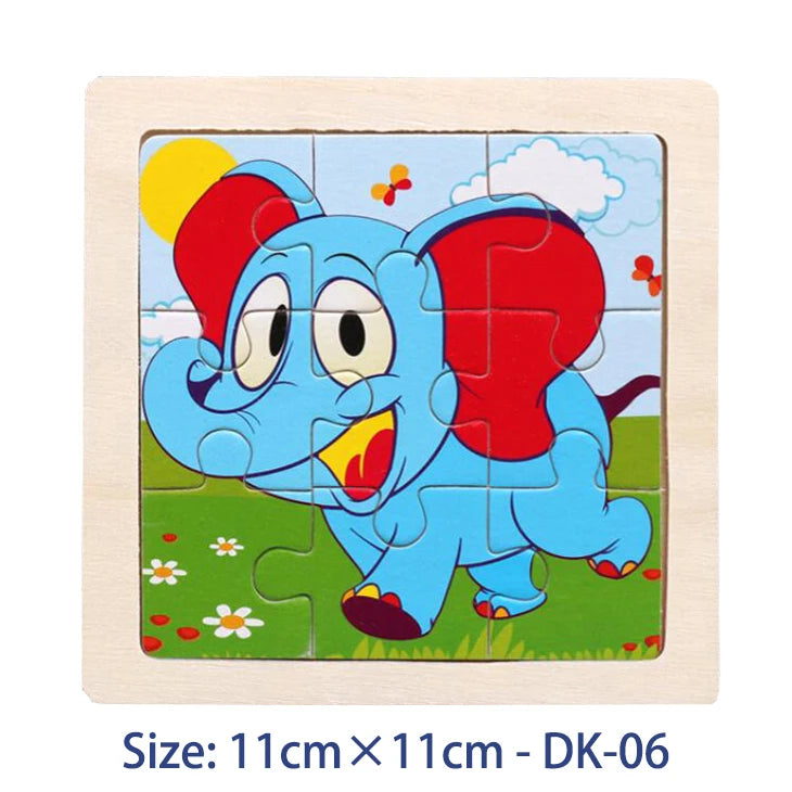 11cm (4.33in) Kids Wooden Jigsaw Puzzle – Cartoon Animal and Vehicle Montessori Educational Toy