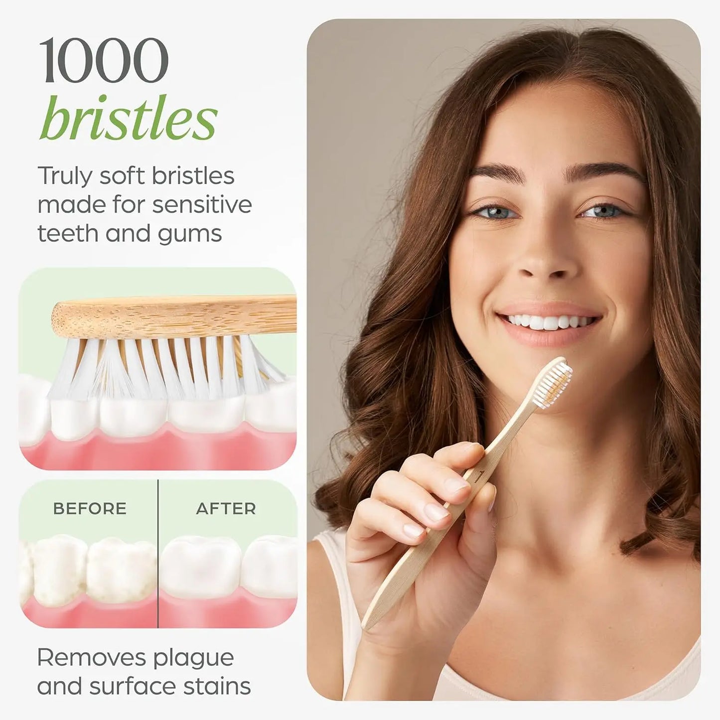 Biodegradable Bamboo Toothbrush 10 Packs, Environmentally Friendly Compostable Natural Wooden Toothbrush