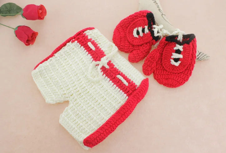 Fashion Children’s Photography Clothing – Handmade Wool Knitted Baby Boxing Outfit & Accessories for Photo Shoots