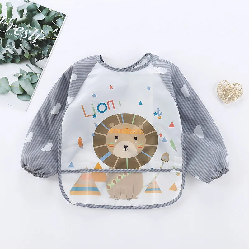 Waterproof Long-Sleeve Baby Bib – Cute Cartoon Apron with Pocket for Self-Feeding (0-3Y) - Kidzy Market