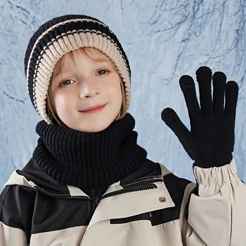 Kids’ Winter Hat, Scarf & Gloves Set – 3-Piece Fleece-Lined Beanie & Neck Warmer for Boys & Girls (Ages 4-10)