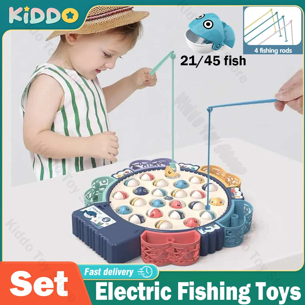 Children’s Electric Fishing Toy – Rotating Fish Interactive Board Game with Music, Parent-Child Skills Development