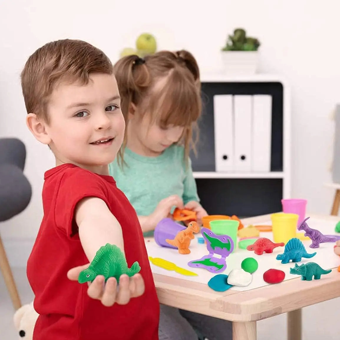 Yeahbo Playdough Set for Kids - Air Dry Modeling Clay with 6 Dinosaur Molds, Polymer Clay Set, Play Dough Dinosaur Toys
