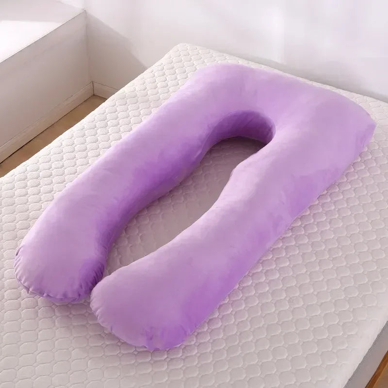 Soft Fleece Pregnancy Pillow - U-Type Lumbar Cushion for Pregnant Women, Multi-Function Side Protection, Pillowcase, PP Cotton