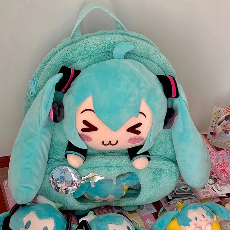 Hatsune Miku Embroidered Anime Plush Backpack – Sweet Cute Large Capacity Soft Storage Bag for Girls