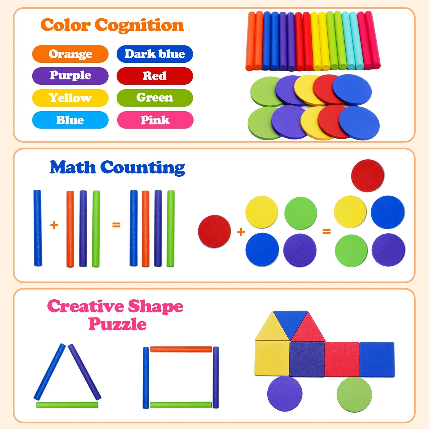 Montessori Wooden Matching Toy – Color Sorting Stick Balance Game for Fine Motor Skills and Math Learning
