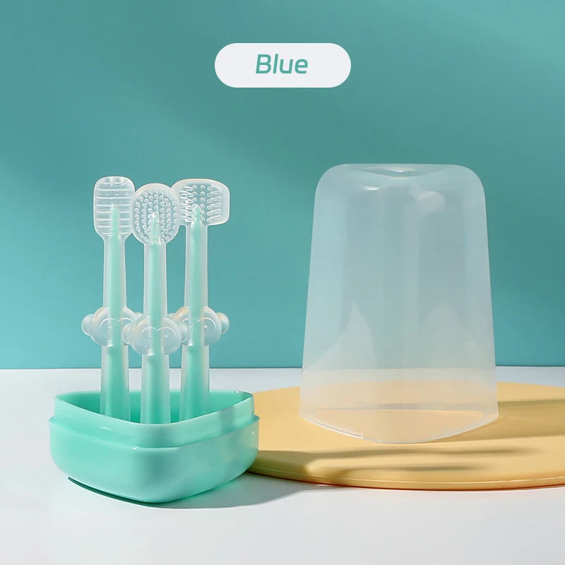 Infant Baby Silicone Deciduous Teeth Toothbrush Oral Tongue Cleaner with PP Storage Box