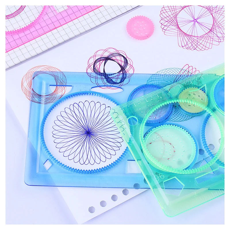 Geometry Spirograph Drawing Stencil Set – Painting Template and Ruler Art Craft for Kids, Creative Educational Toy with Flower Designs