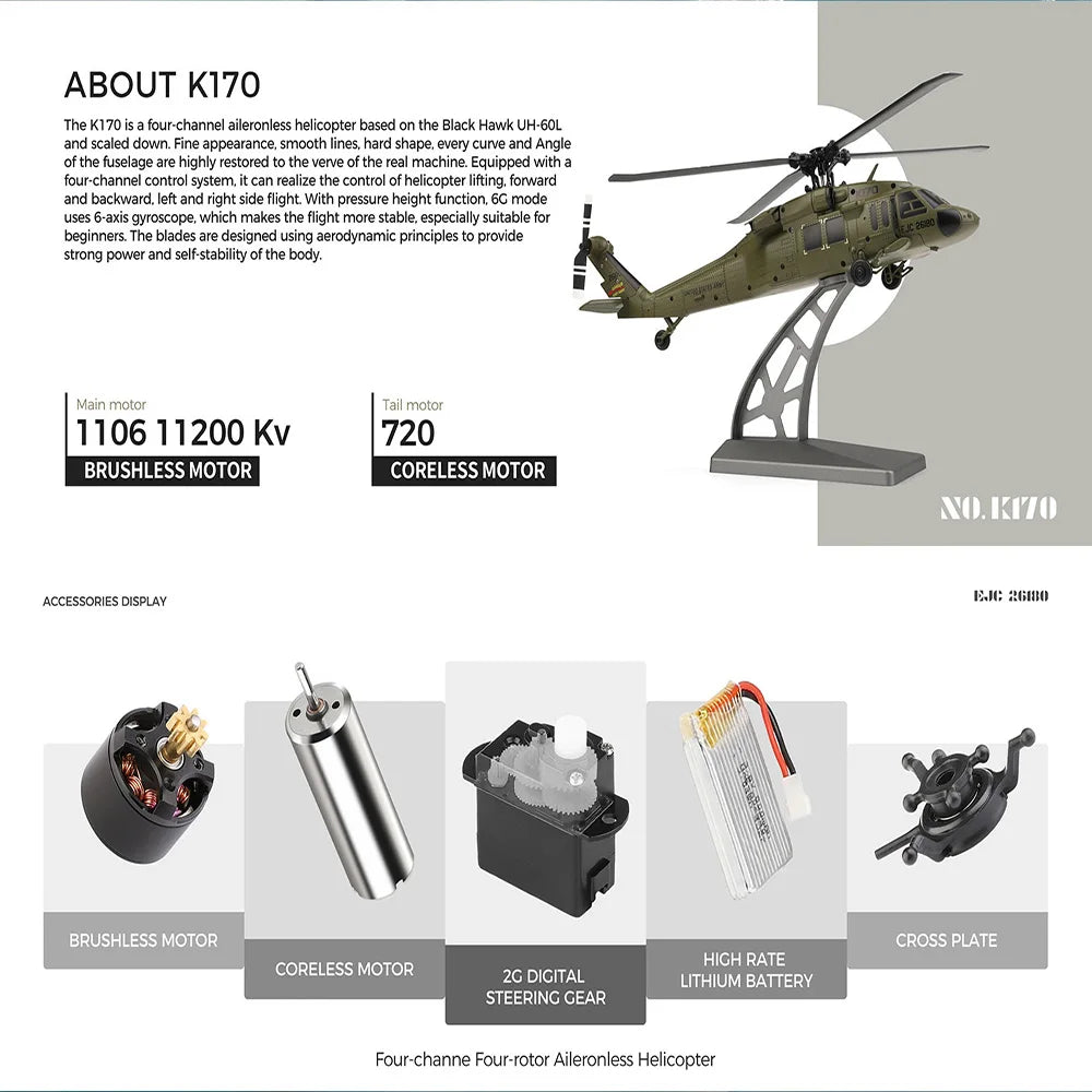 WLtoys K170 RC Helicopter – 2.4G 6-Axis Gyroscope 4CH Altitude Hold Optical Flow Toy