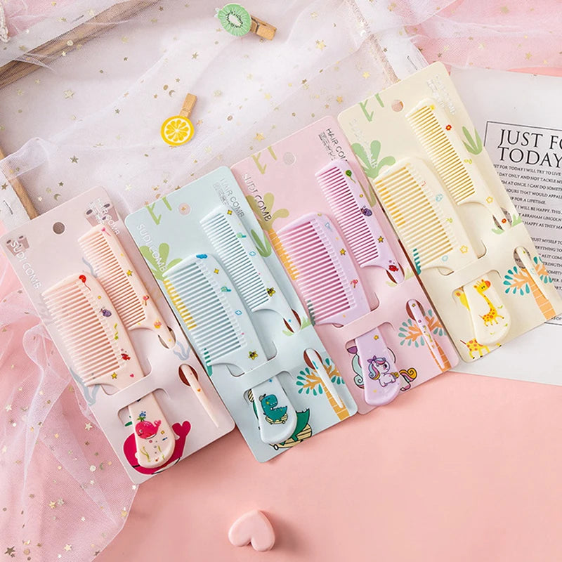 2Pcs/Set Cute Kids Hairdressing Comb - Anti-static Pointed Tail Comb for Girls - Whale Dinosaur Giraffe Unicorn Hair Comb